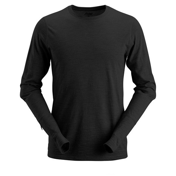 paritet Arrowhead renere Snickers 2427 - AllroundWork uld T-shirt med lange ærmer, sort - T-shirt -  SikkerhedsGiganten