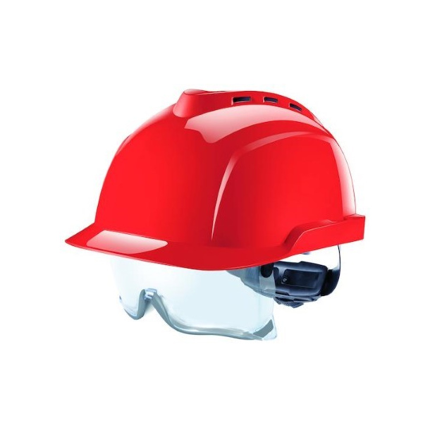 Bror Traktor Kortfattet MSA V-Gard 930 ventileret hjelm med skruejustering og visir rød -  Sikkerhedshjelme - SikkerhedsGiganten
