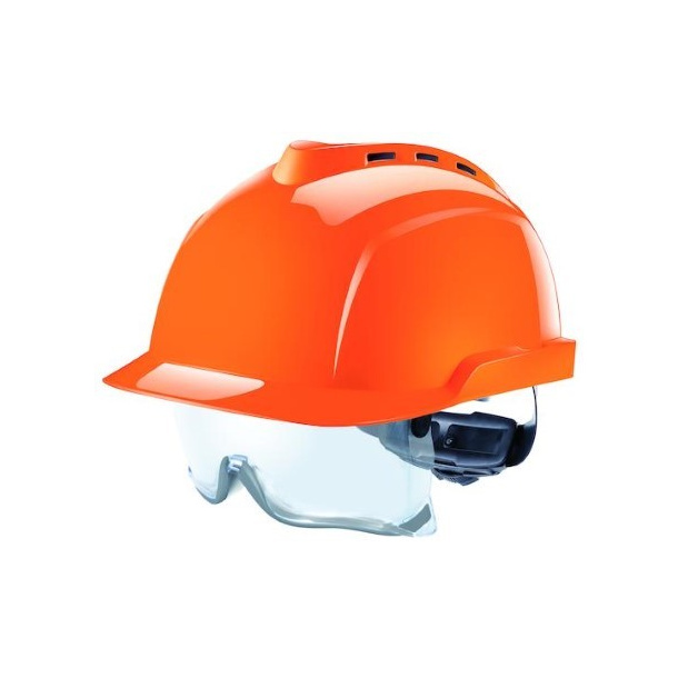 plan Atlantic Beskrive MSA V-Gard 930 ventileret hjelm med skruejustering og visir orange -  Sikkerhedshjelme - SikkerhedsGiganten