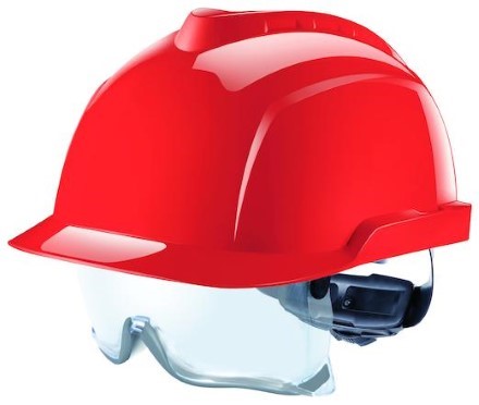 Bror Traktor Kortfattet MSA V-Gard 930 ventileret hjelm med skruejustering og visir rød -  Sikkerhedshjelme - SikkerhedsGiganten
